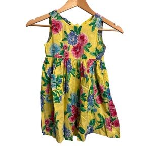 Vintage Swat Kids Vibrant Floral Dress With Pockets Girls Size 6 Cotton USA